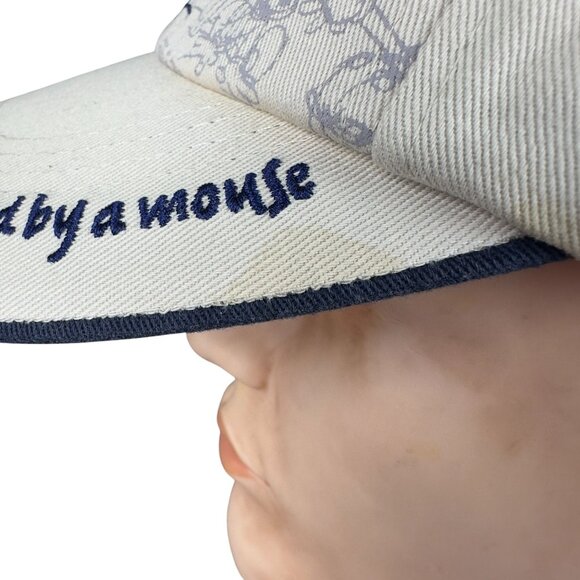 Vtg Disney Mickey Mouse Baseball Cap Hat Beige Navy Embroidered Strapback - Picture 8 of 15